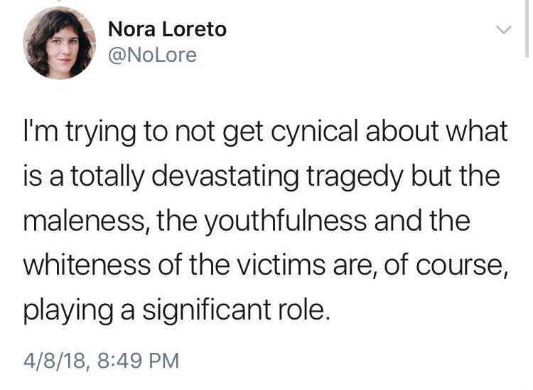 SouthernKeeks's tweet photo. Imagine being this Canadian journalist, so poisoned by your feminist obsessions that you can’t just be heartbroken for the 15 who lost their lives, you must comment on their race, gender, and age. Sickening. https://t.co/Yg8zK2uzvU