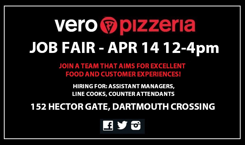 Krave Burger (@kraveburger) on Twitter photo Our sister restaurant <a href="/veropizzeria/">Vero Pizzeria</a> is hosting a job fair this Saturday (Apr 14) from 12-4pm! Come see us in Dartmouth Crossing and join a fast-growing food service team! #Dartmouth Our sister restaurant <a href="/veropizzeria/">Vero Pizzeria</a> is hosting a job fair this Saturday (Apr 14) from 12-4pm! Come see us in Dartmouth Crossing and join a fast-growing food service team! #Dartmouth