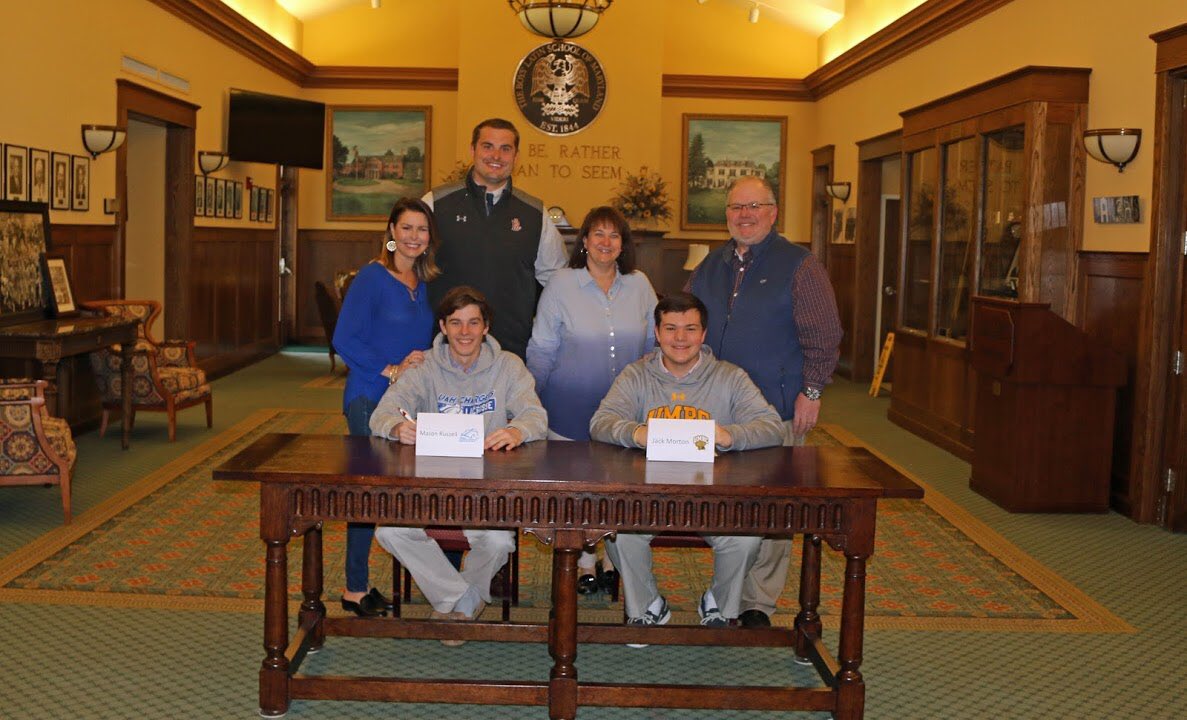 BoysLatinLax's tweet photo. Big day on Lake Avenue as we celebrate two of our seniors signing their National Letters of Intent to play lacrosse in college next year! Congrats to Mason Russell ( @UAHLax ) and Jack Morton (@UMBC_MLax ) on making it official! #Lakers2018 https://t.co/EFlRaM5WCj