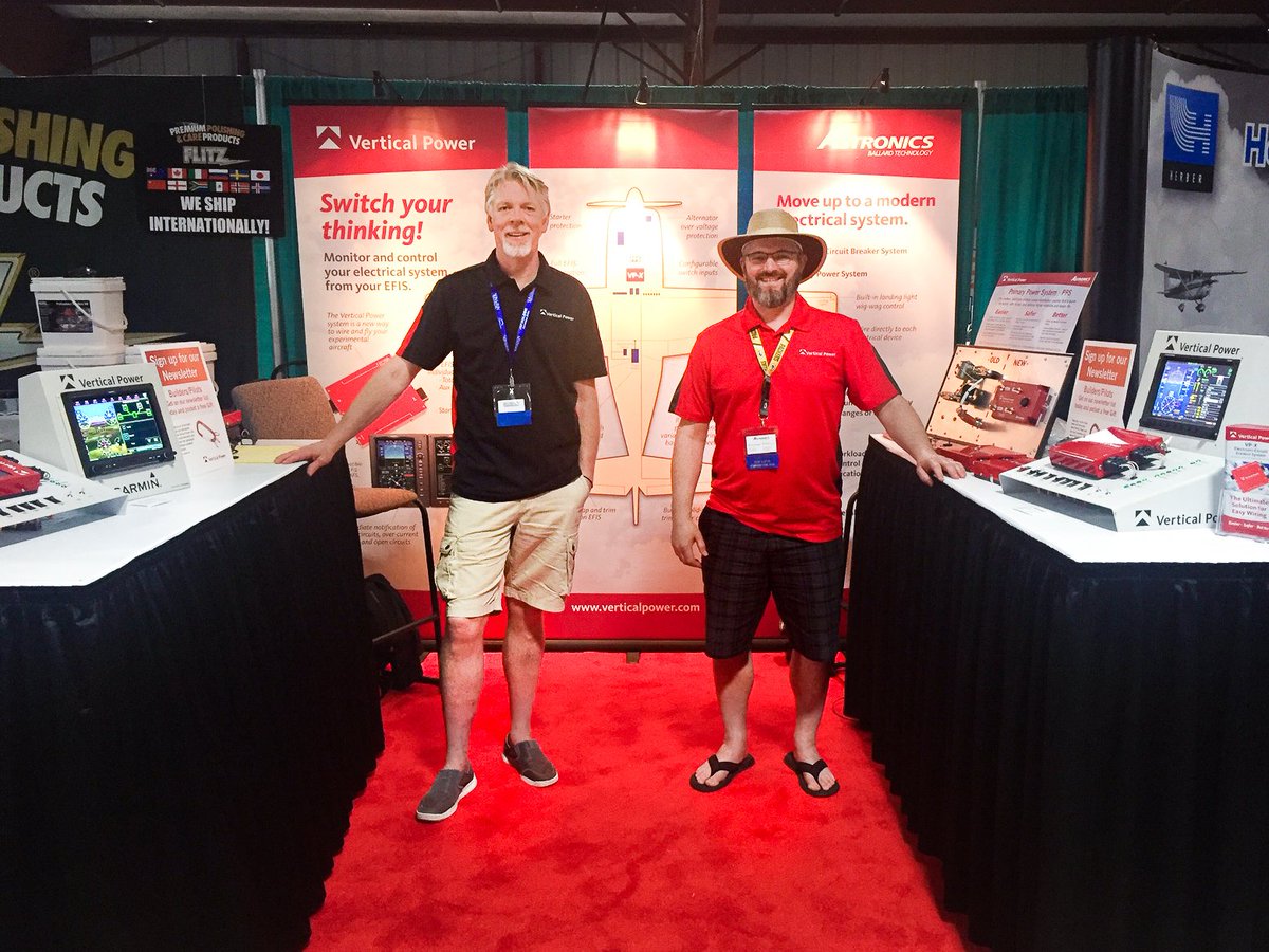Day two at #snf18 and we're open for business! Stop by Booth D-077 and meet with Jeff and Chad for all the latest and greatest on the Vertical Power products! <a href="/SunnFunFlyIn/">SUN 'n FUN Fly-In</a>