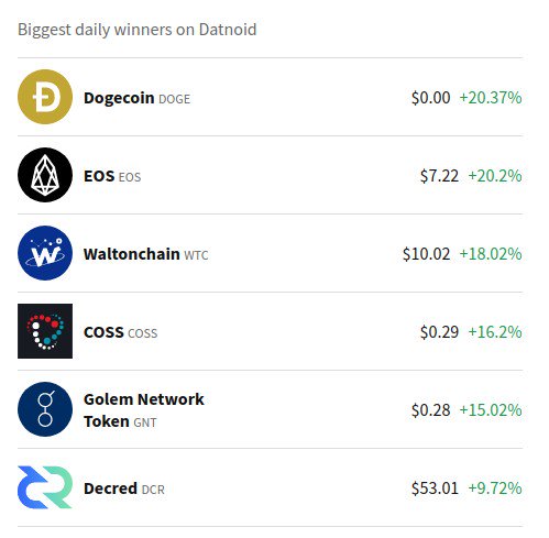 datnoidofficial's tweet photo. Dogecoin #DOGE is currently the biggest winner https://t.co/Z5OLpXtq1x #EOS #WTC #COSS  #GNT #DCR https://t.co/II1Z1Zp5PZ