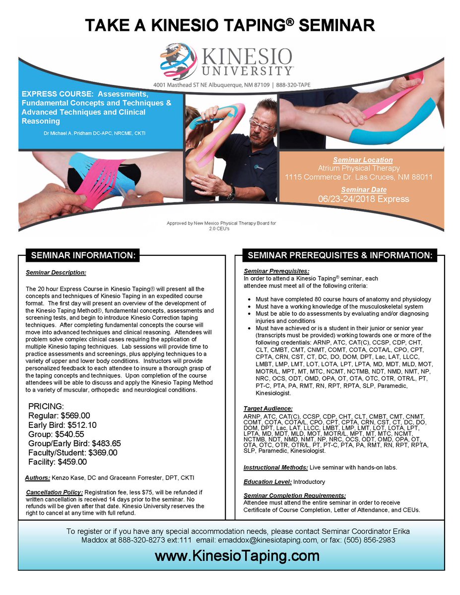 kinesio_uni's tweet photo. #LasCruces #NewMexico We are having an Express course in your area!! Be eligible to become certified after just 2 days of courses!! #CEs #PhysicalTherapy https://t.co/R1tVB7J4QP