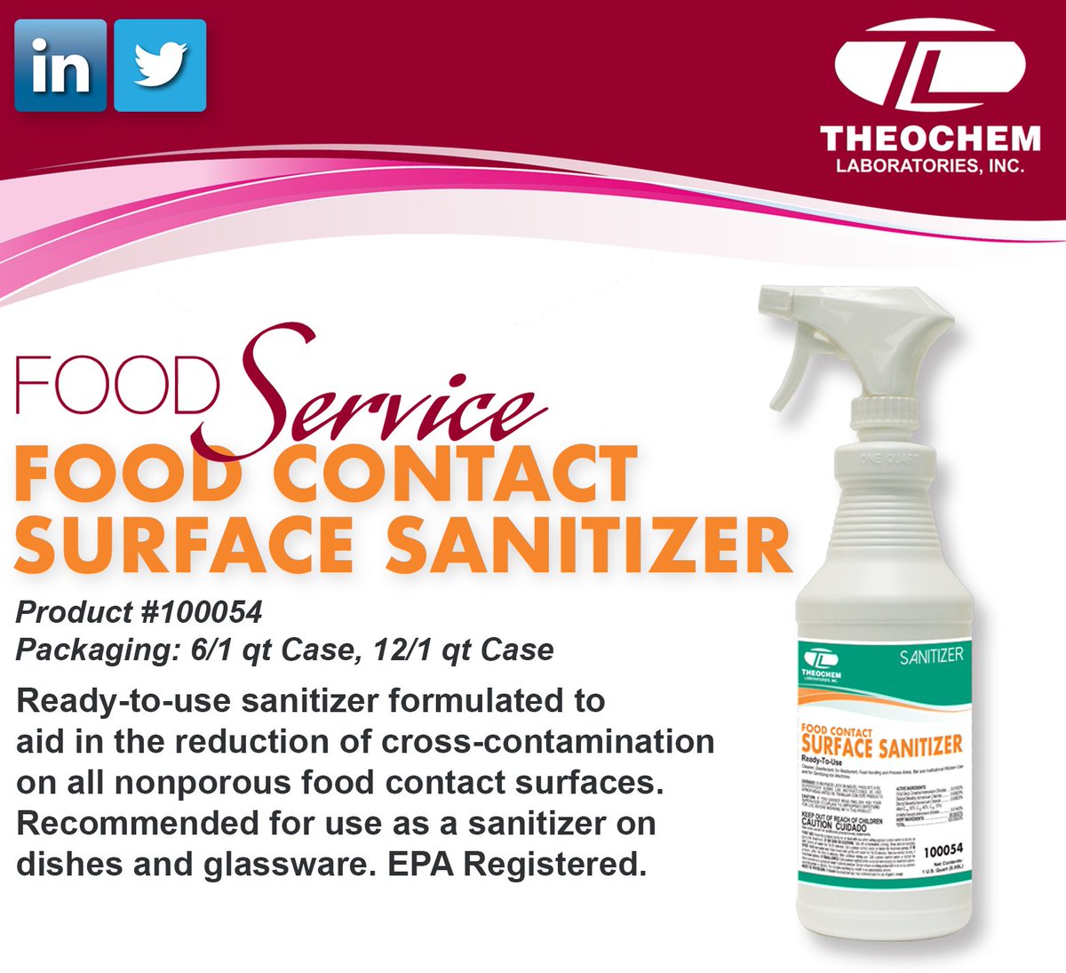 TheochemLabs's tweet photo. Food Contact Surface Sanitizer #theochem #solutionsforacleanerworld #foodservice #surfacesanitizer https://t.co/z827KMvhje https://t.co/dL3yJMlwHW