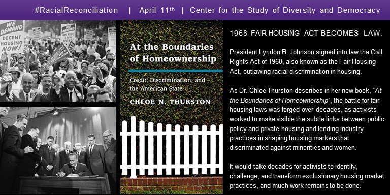 1968 Fair Housing Act becomes law. President Lyndon B. Johnson signed into law the Civil Rights Act of 1968, also known as the Fair Housing Act, outlawing racial discrimination in housing. As Dr. Chloe Thurston describes in her new book, “At the Boundaries of Homeownership”, the battle for fair housing laws was forged over decades, as activists worked to make visible the subtle links between public policy and pr