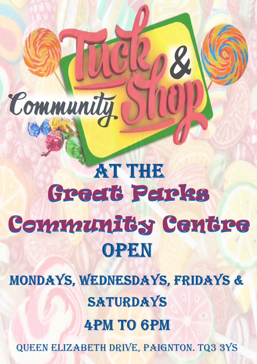 GreatParksCC's tweet photo. Alongside the Kids Club this afternoon, from 4pm to 6pm its the Great Parks Tuck &amp; Community Shop.. Drop by for a cuppa and chat, find out more about your Community Centre. #GPCC #communityfun #volunteeringopportunities https://t.co/Pj77cDpZdu