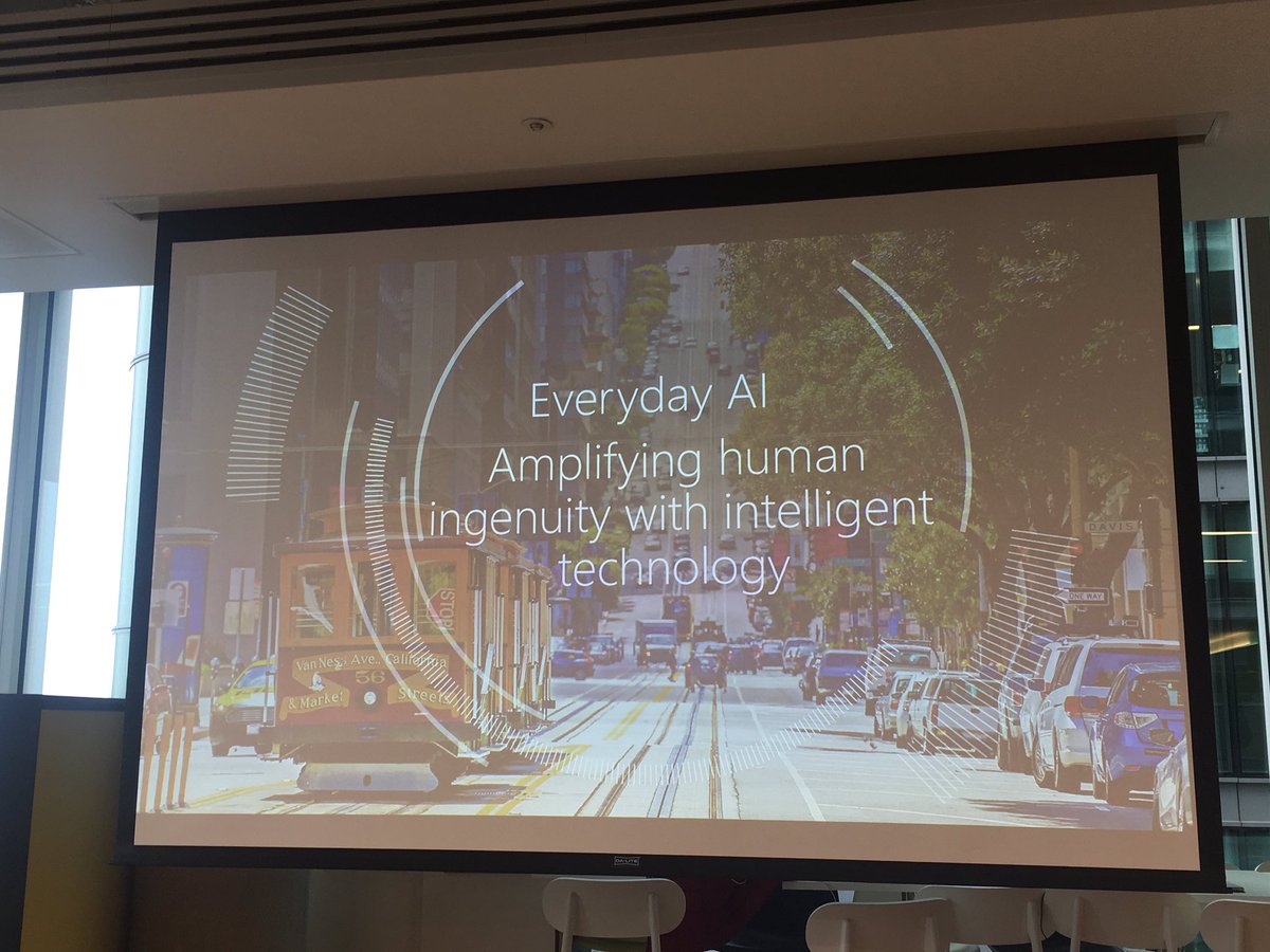 AshLomberg's tweet photo. Everyday AI is amplifying human ingenuity with intelligent technology #siinda #localcomm18 #Microsoft #spotzer https://t.co/wWJloJyBYc