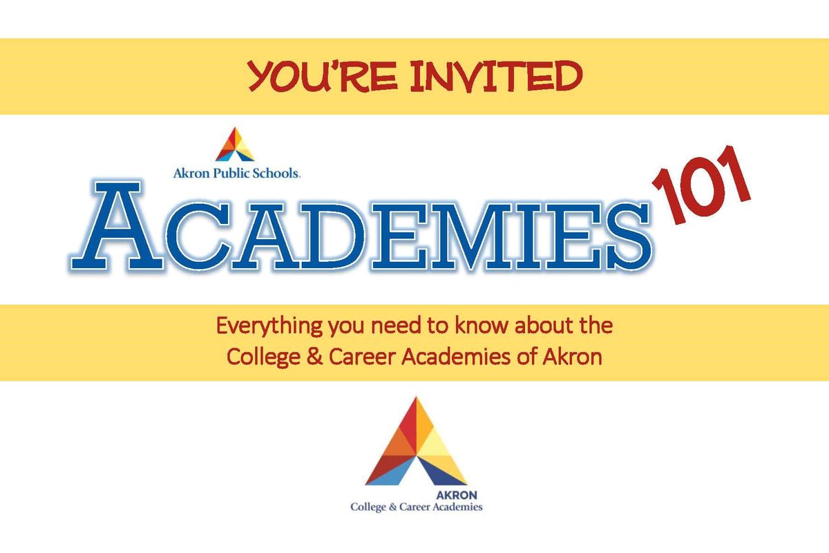 SoPAkron's tweet photo. The Akron community is invited to attend the “Academies 101” community meeting April 18 at Jennings Community Learning Center from 6-7 p.m. Join us to learn more about the College &amp; Career Academies of Akron! https://t.co/Kt7SCY4ukc