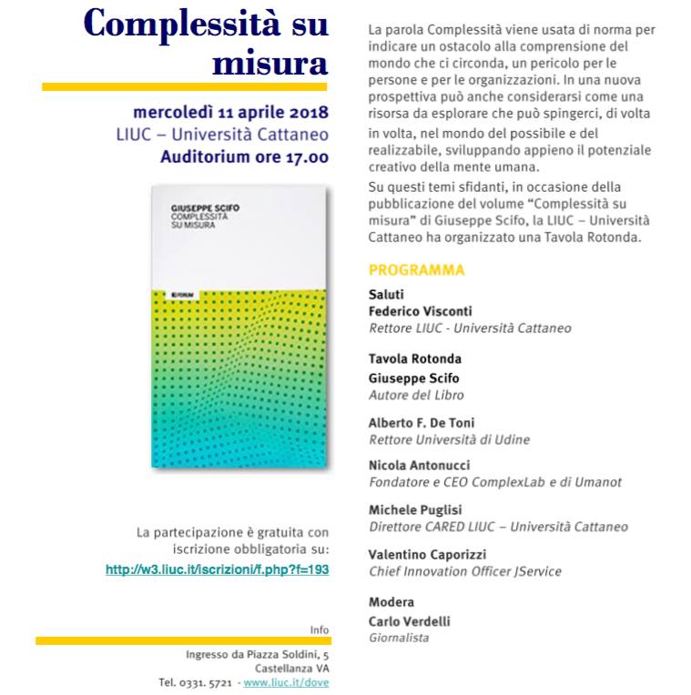 E' in corso di svolgimento la tavola rotonda dal titolo "Complessità su misura" organizzata dalla #LIUC - Università Carlo Cattaneo. Tra i relatori anche il nostro Chief Innovation Officer - Valentino Caporizzi @valentinoisme