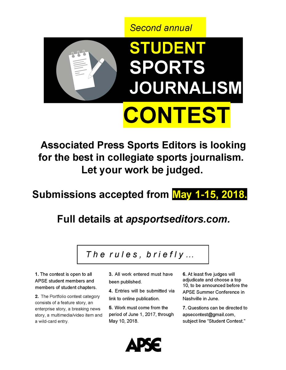 Media Jobs And Internships On Twitter Associated Press Sports Editors Student Sports Journalism Contest See Attached For Details