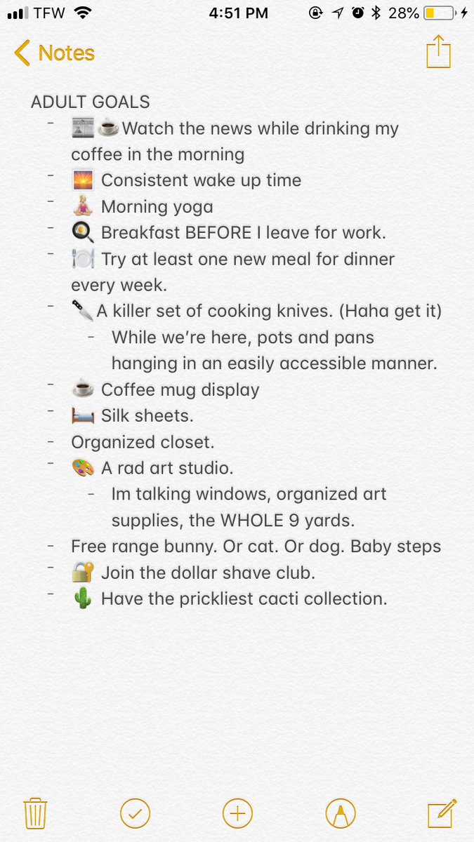 madi_winger's tweet photo. My adult goals list could no longer fit in my brain so I made a note on my phone and now I’m just SO excited for May to get here. WOOHOO I DON’T THINK ANYONE SHARES MY EXCITEMENT BUT IT’S COOL 😎 https://t.co/I3vzxn9Qww