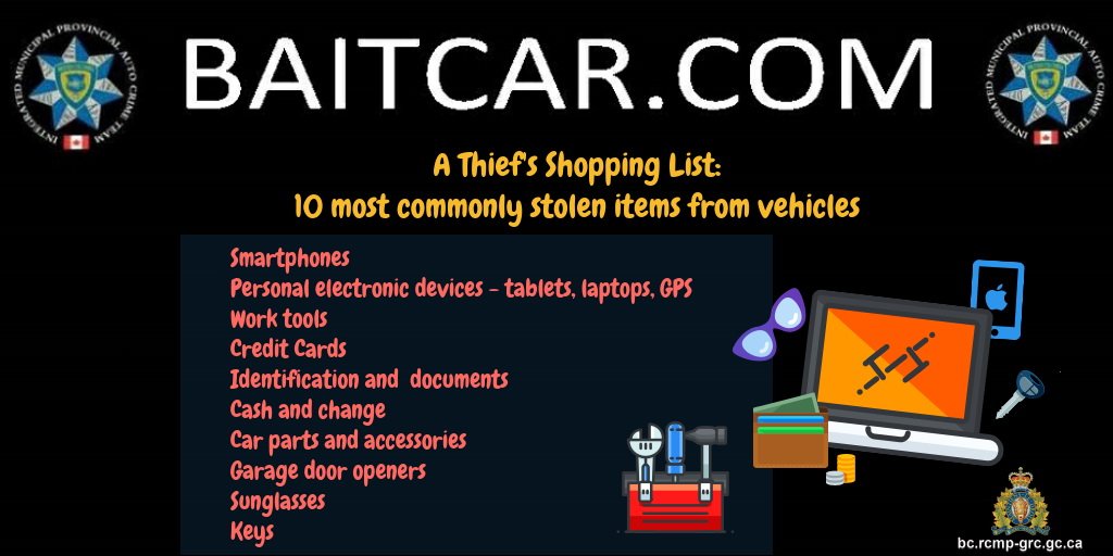 BCRCMP's tweet image. What’s in your car puts you at risk.  Don’t leave personal items in view of thieves. #ACEM#2018 #LockitorLooted