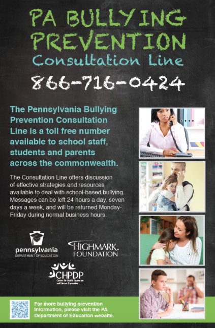 CENTERforHPDP's tweet image. Our Bullying Prevention Consultation Line is available to call anytime: 866-716-0424
