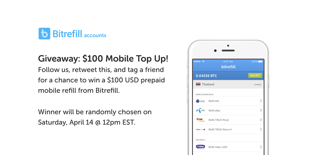 Bitrefill On Twitter Giveaway 100 Voucher For Phone Refills On - 