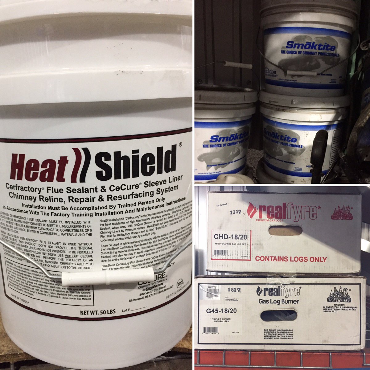 chimneysweepLA's tweet photo. A little #workplacewednesday tour of Fireplace Solutions! You could say our storage is like mini hardware shop, equipped w everything a #chimneysweeper needs! Some of our fave products seen here by Robertshaw, @RealFyre, HeatShield &amp; Smoktite 👍 #lotsoffun #lotsofwork #WeLoveLA https://t.co/JptVQD6xbU