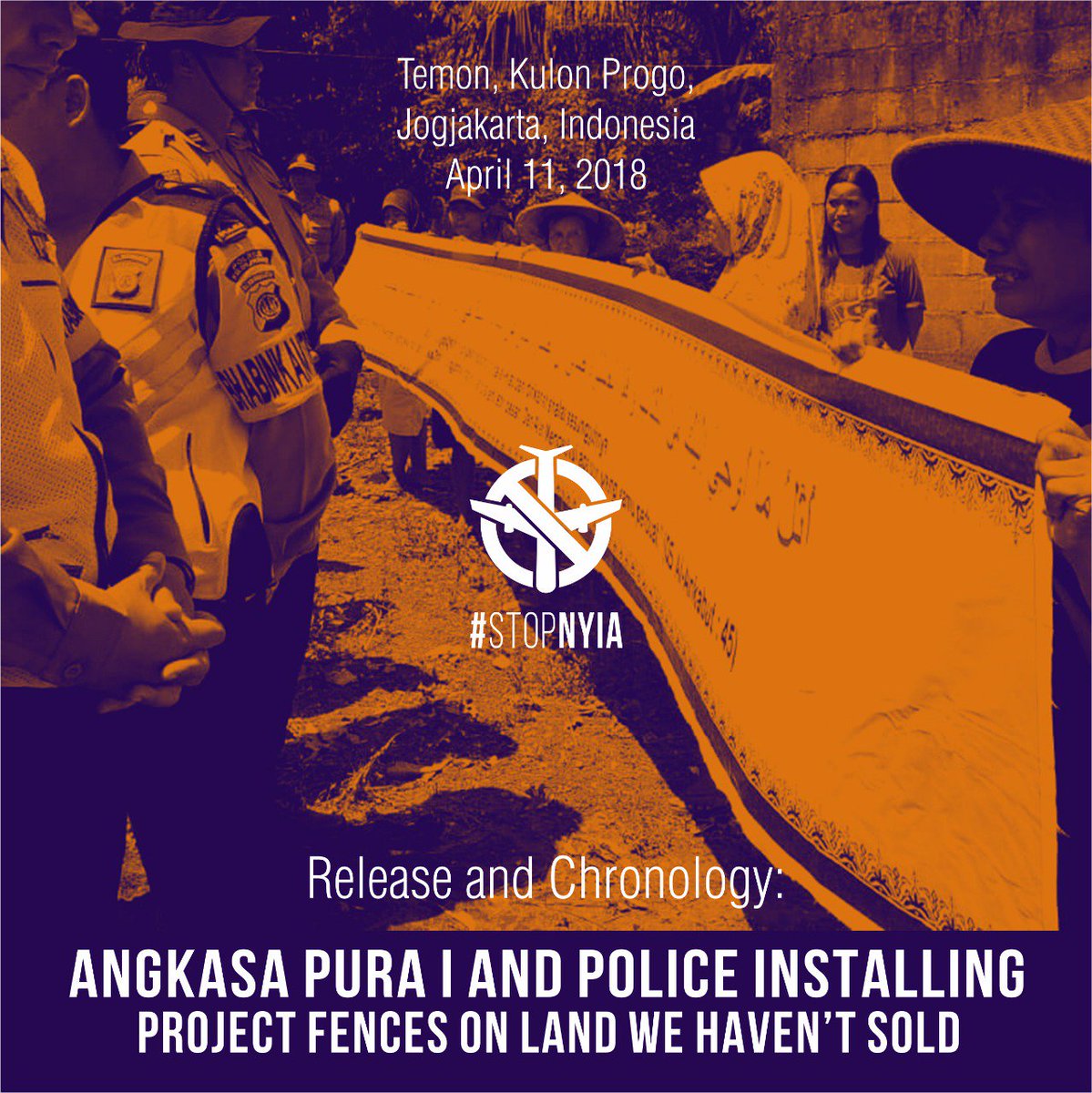 stopnyia's tweet photo. Release and Chronology: Angkasa Pura I and Police Installing Project Fences On Land We Haven’t Sold
ㅤ
#StopNYIA
#TemanTemon
#JogjaDaruratAgraria
#TolakBandaraKulonProgo
#SaveKulonProgo
#JogjaIstimewa https://t.co/T9tknPSnEz