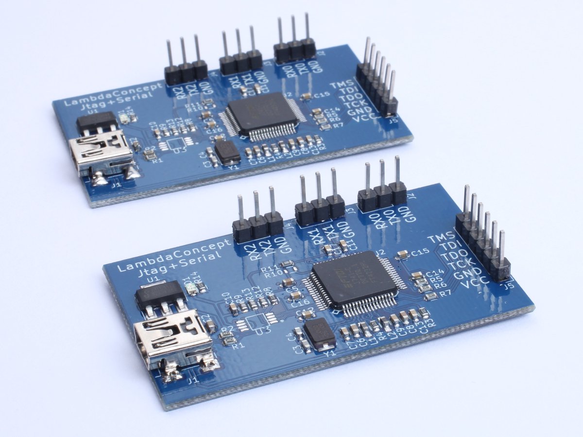 LambdaConcept's tweet image. Check out our #Xilinx #FPGA jtag cable that works with #openocd . It has 3 serial ports, useful when developing.