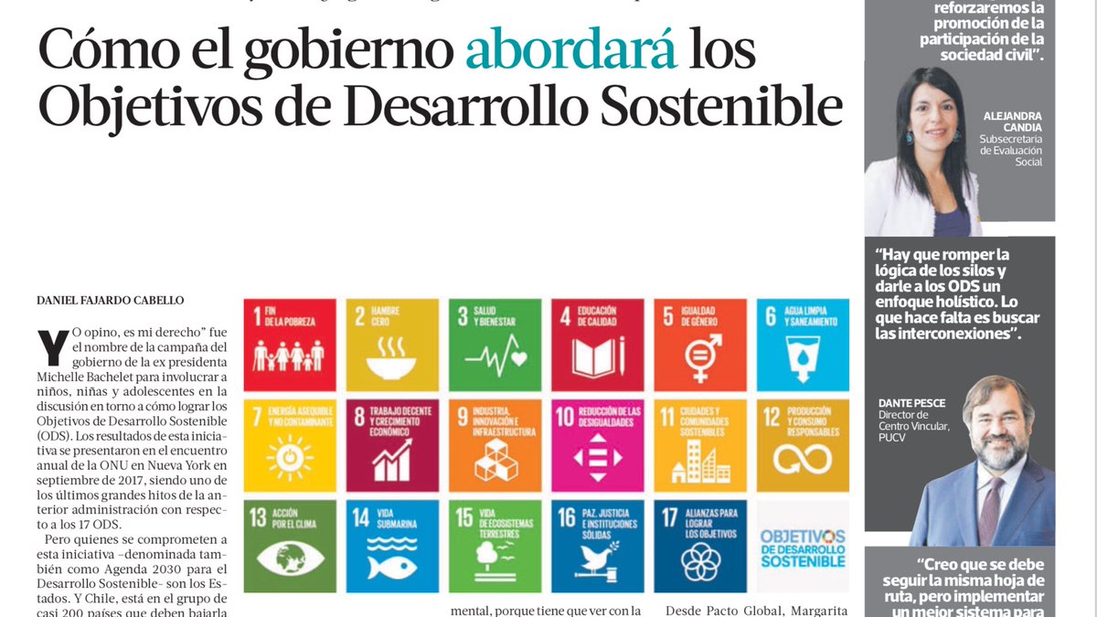 🤔 Cómo el gobierno abordará los Objetivos de Desarrollo Sostenible⁉️ Excelente reportaje hoy en <a href="/laterceracom/">La Tercera</a> pulso.cl/hub-sustenibil… 🌍✨ #ods #agenda2030 #fiiS2018