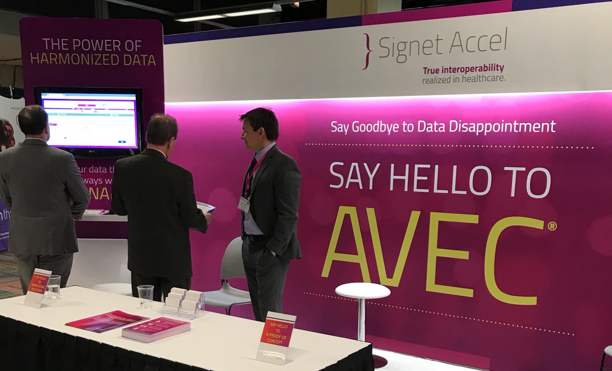 SignetAccel's tweet image. Stop by booth 403 at #BeckersHR18. Say goodbye to data disappointment and say hello to Avec--we&apos;re here to solve your data sharing challenges.