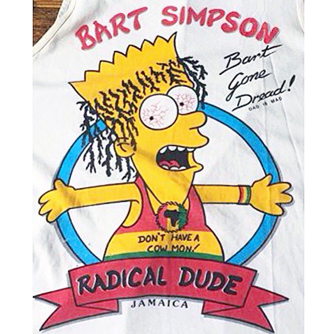 bootlegbart's tweet photo. #bootlegbart Courtesy of @timebandit_vtg #bartgonedread #bartmarley #rastabart #jamaica #touristtshirt #bartsimpson #thesimpsons https://t.co/NK9dwmvAq4