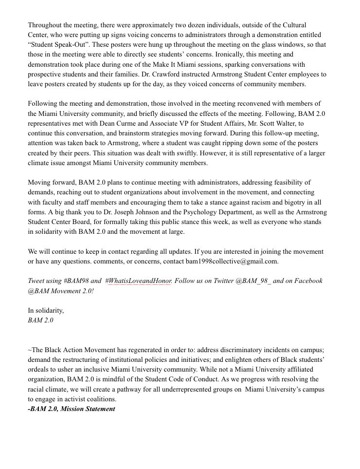 BAM_98_'s tweet photo. The latest updates are out! Please read below for information regarding the meeting with administration and demonstrations this past Friday. 
As always, in solidarity. 
#WhatIsLoveandHonor https://t.co/CGUM7pitOf