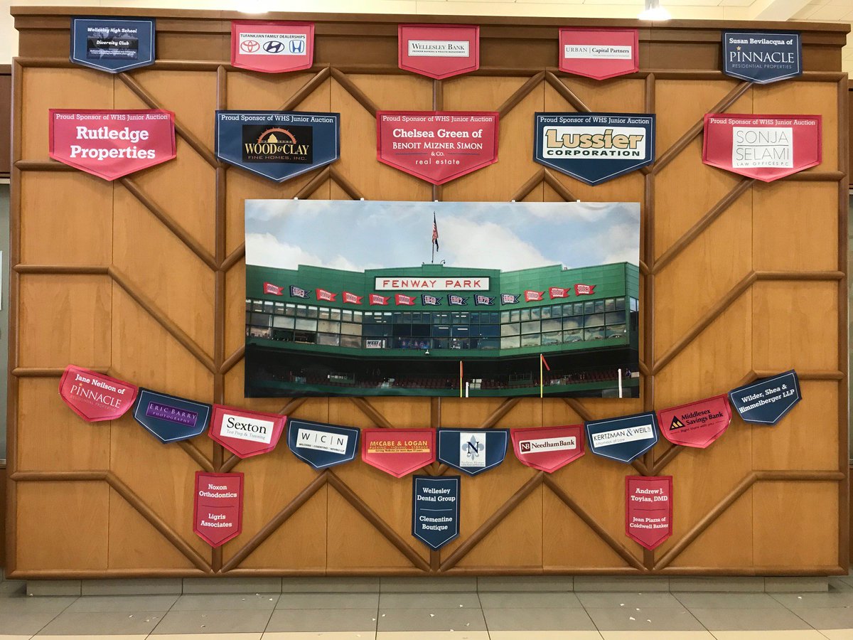 SpeedproBoston's tweet image. Parent volunteers with Wellesley High School reached out to us for help in creating a Boston themed display for the Class of 2019 Junior Auction. We printed this banner of Fenway Park along with smaller pendants featuring the auction sponsors on ultraflex banner material #banners