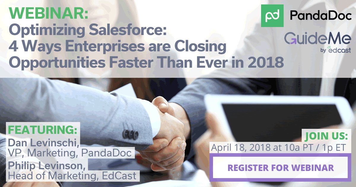 Need close deals in @Salesforce faster? 

Register for this #webinar next week w/ <a href="/DanLevinschi/">Dan Levinschi</a>  &amp; <a href="/plevinson/">Philip Levinson</a> to discuss how to support your #sales efforts >> 

edcast.com/corp/webinar-o…

<a href="/pandadoc/">PandaDoc</a> <a href="/karlmehta/">Karl Mehta</a> <a href="/jeffreyaroth/">Jeffrey A. Roth</a> #business #salesforce #sfdc