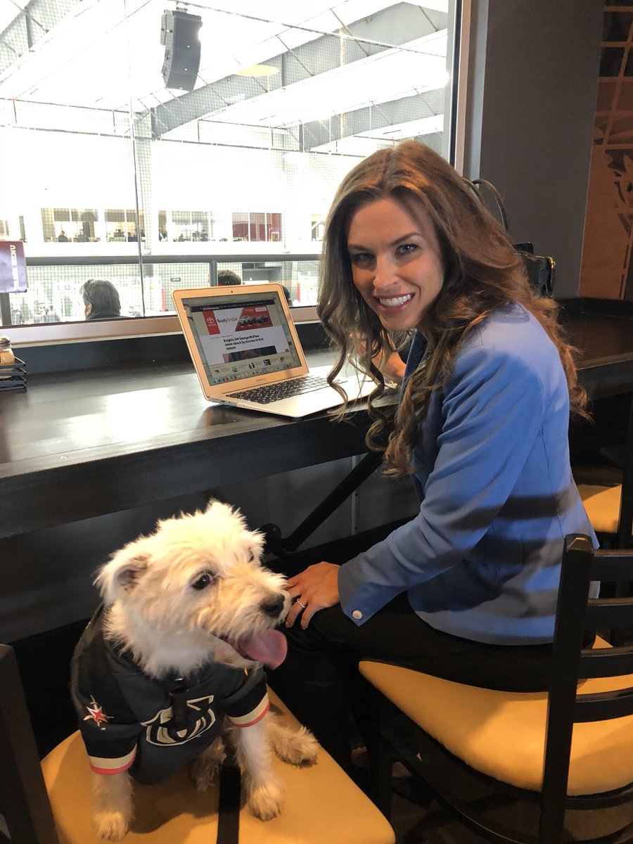 Bark-André Furry stops by to say hello to his friend <a href="/AlysonLozoff/">Aly Lozoff</a> at <a href="/GoldenKnights/">Vegas Golden Knights</a> practice this morning. #VegasBorn #GoKnightsGo #StanleyCup #StanleyCupPlayoffs #BarkAndréFurry