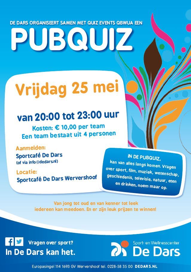 dedars's tweet image. Doe op vrijdag 25 mei mee met de pubquiz die we organiseren i.s.m. Quiz Events QBWUA!