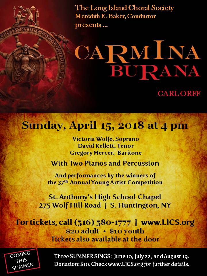 LIChoral's tweet photo. #CHORISTER DON'T MISS CARMINA BURANA SUNDAY APRIL 15!! LAST LICS CONCERT OF THE SEASON! https://t.co/DxWVbLu55F