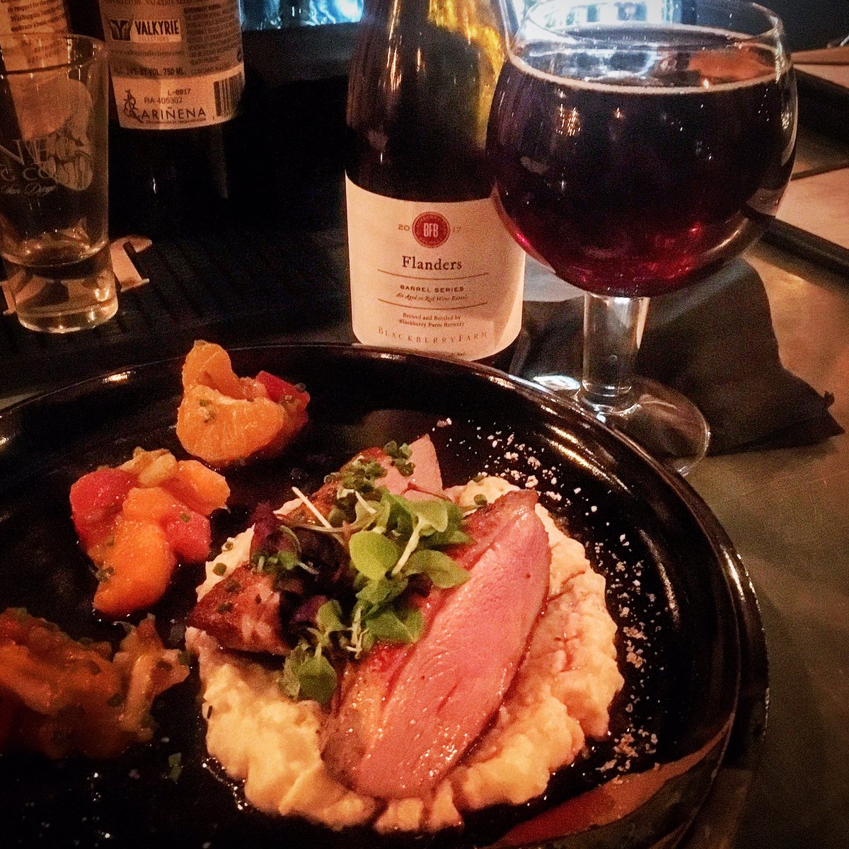 BEERchitect's tweet photo. There's always a duckin' awesome beer pairing at @middle_fork! Duck & Flanders Red Ale are classics together. @BFBbeer #flandersred #belgianstyle #sourale #cherries #oakaged #duck #perfectpairing #beerandfood #foodporn #craftbeer #beer #kyfood #hiccup #drool https://t.co/5dmtzgDsWz