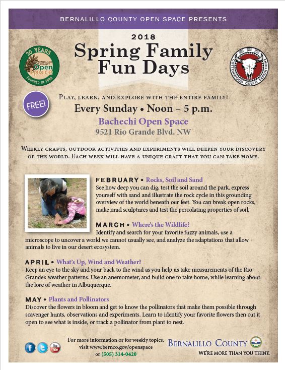 BernCounty's tweet photo. April's Spring Family Fun Day theme is theme is What's Up, Wind and Weather? This Sunday from noon to 5 p.m. at Bechechi Open Space keep an eye to the sky and your back to the wind to help take measurements of the Rio Grande's weather patterns. https://t.co/7ZH0dLXoB4