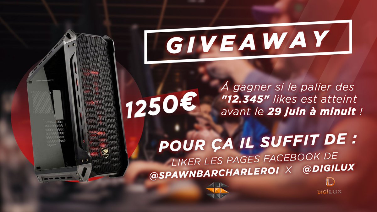 SpawnCharleroi's tweet photo. Un pc à gagner via notre concours facebook, si on atteint les 12.345 likes sur la page du bar le 29 juin à minuit! 
Merci à notre partenaire @Digiluxeurope 

Chances doublées si en plus de liker Facebook, on follow @Digiluxeurope et @SpawnCharleroi  + RT ce tweet

#Objectif12345 https://t.co/VBzYAWL61u