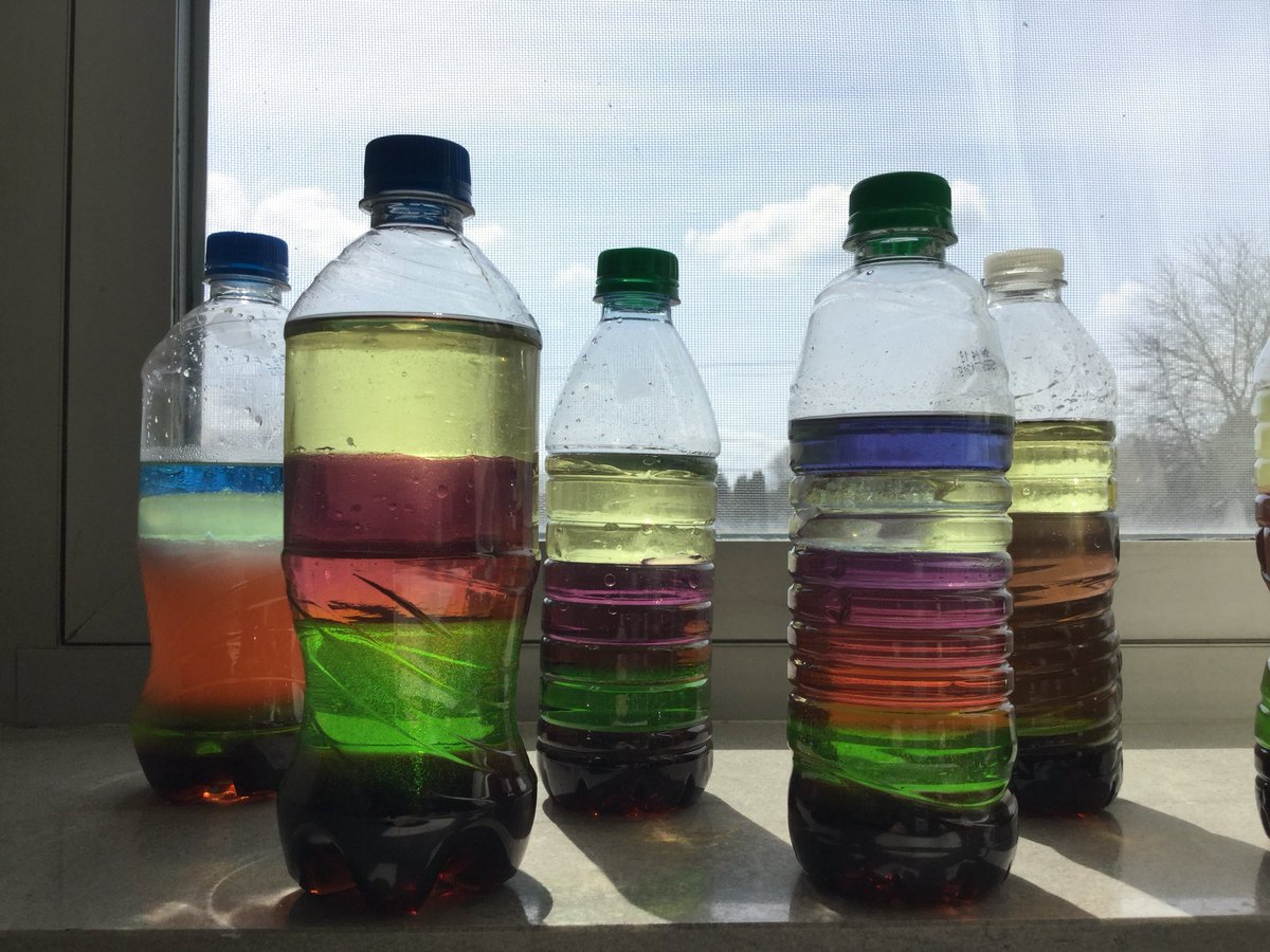 HSSD_chase's tweet photo. Density columns in a bottle! https://t.co/e5xacHsUPk