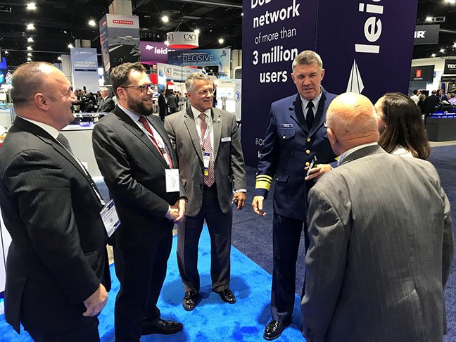 FincantieriMG's tweet photo. Congratulations to the U.S. Coast Guard's next Commandant! We were proud to greet Vice Admiral Karl L. Schultz at the Fincantieri booth at Sea Air Space Exposition this week. Vice Admiral Schultz will assume the @USCG top spot starting June 1.  #SAS2018 https://t.co/mna5uKtBjf