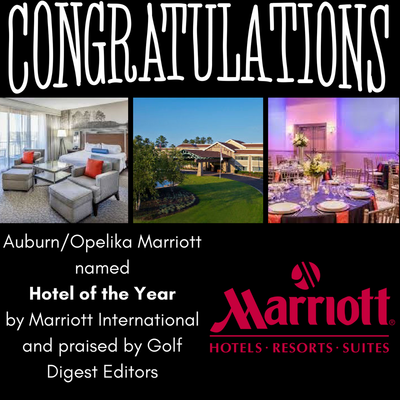 Congrats to Auburn/Opelika Marriot for being named Hotel of the Year by Marriott INternational and recieving praise from Golf Digest Editors! #congrats #OpelikaChamber