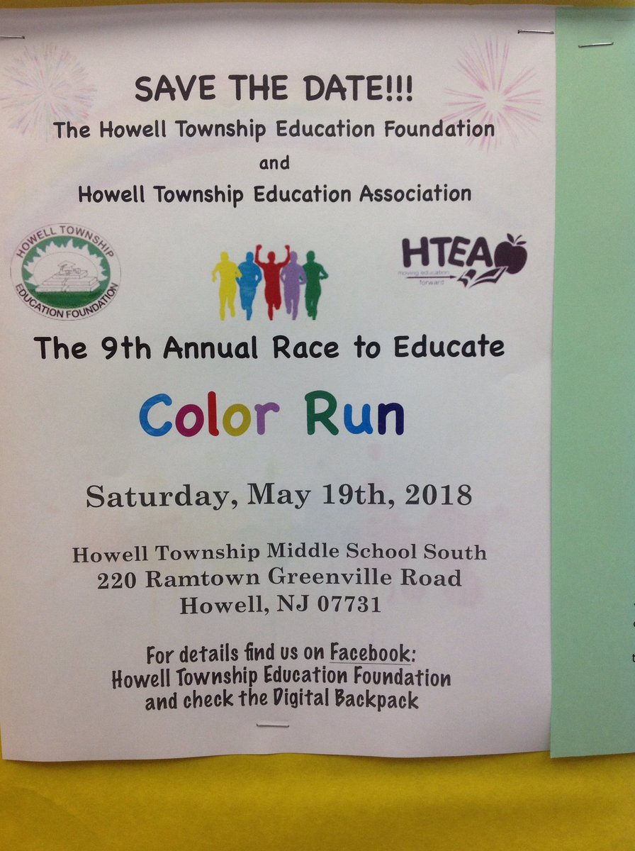 HowellTwpTauntn's tweet photo. Join the Taunton Team in this year's Color Run. We will not give up the trophy for most participation easily! #HTEF COLOR RUN https://t.co/4oTmvEWMVj