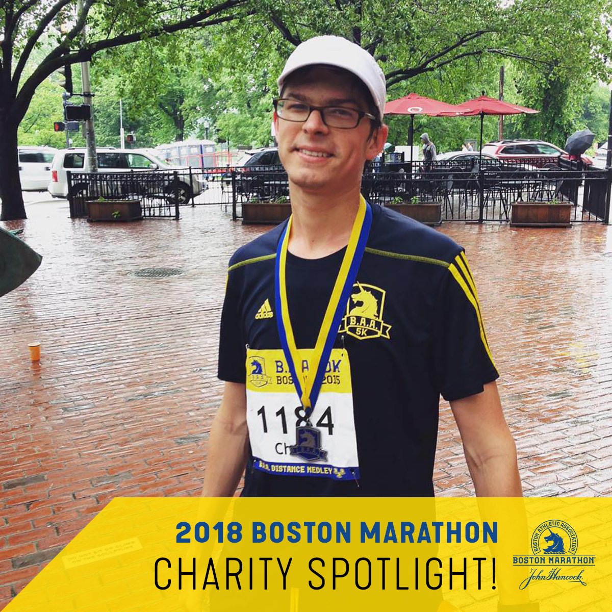 bostonmarathon's tweet photo. After being introduced to running by his gym teacher, Charlie Blatchford will get the chance to fulfill his biggest goal by running for the @Patriots Charitable Foundation on April 16. He wants to inspire others to never let a diagnosis define you! #Boston2018 #TogetherFoward https://t.co/b6CfSsTYNh