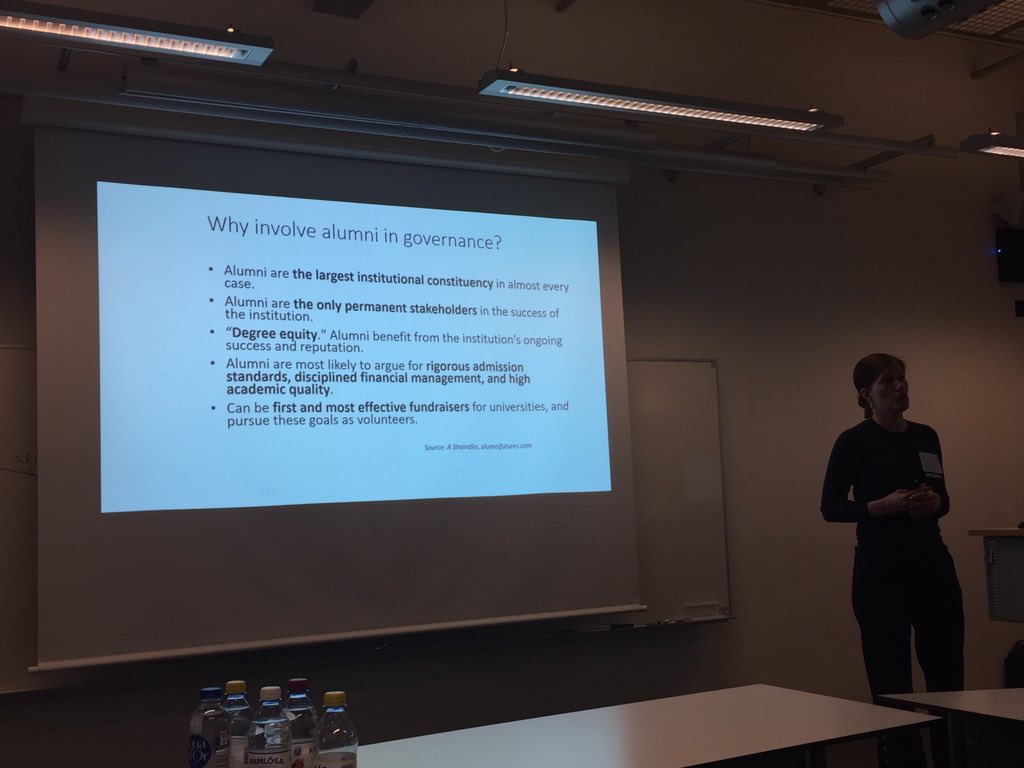 DDKeyworth's tweet photo. Really important points by Emma Jones (and Andy Shaindlin) on why alumni are so important to engage, and for governance, at @CASE_Europe #nordicsummit18 https://t.co/hEt3fnEnc8