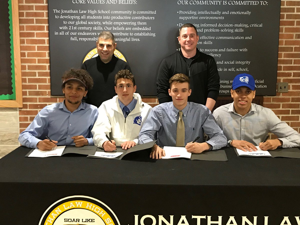 JLHSAthletics's tweet photo. Big day for LAW NATION as four student-athletes sign their letters of intent. Congrats to Jordan Beck, Matt Marino, Jack Pincus-Coyle and Alex Pratcher. Congrats also go out to the families and coaches.  Thank you to Coach Beler for organizing.  More details to follow... https://t.co/y87viXJJ6e