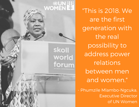 UN_Women's tweet photo. "That gives us significant and strategic proximity. I think we should cherish our place in history." - @phumzileunwomen at #SkollWF.

Full remarks: https://t.co/QZrMElg2Gj @SkollFoundation https://t.co/YmvFTihZ0X