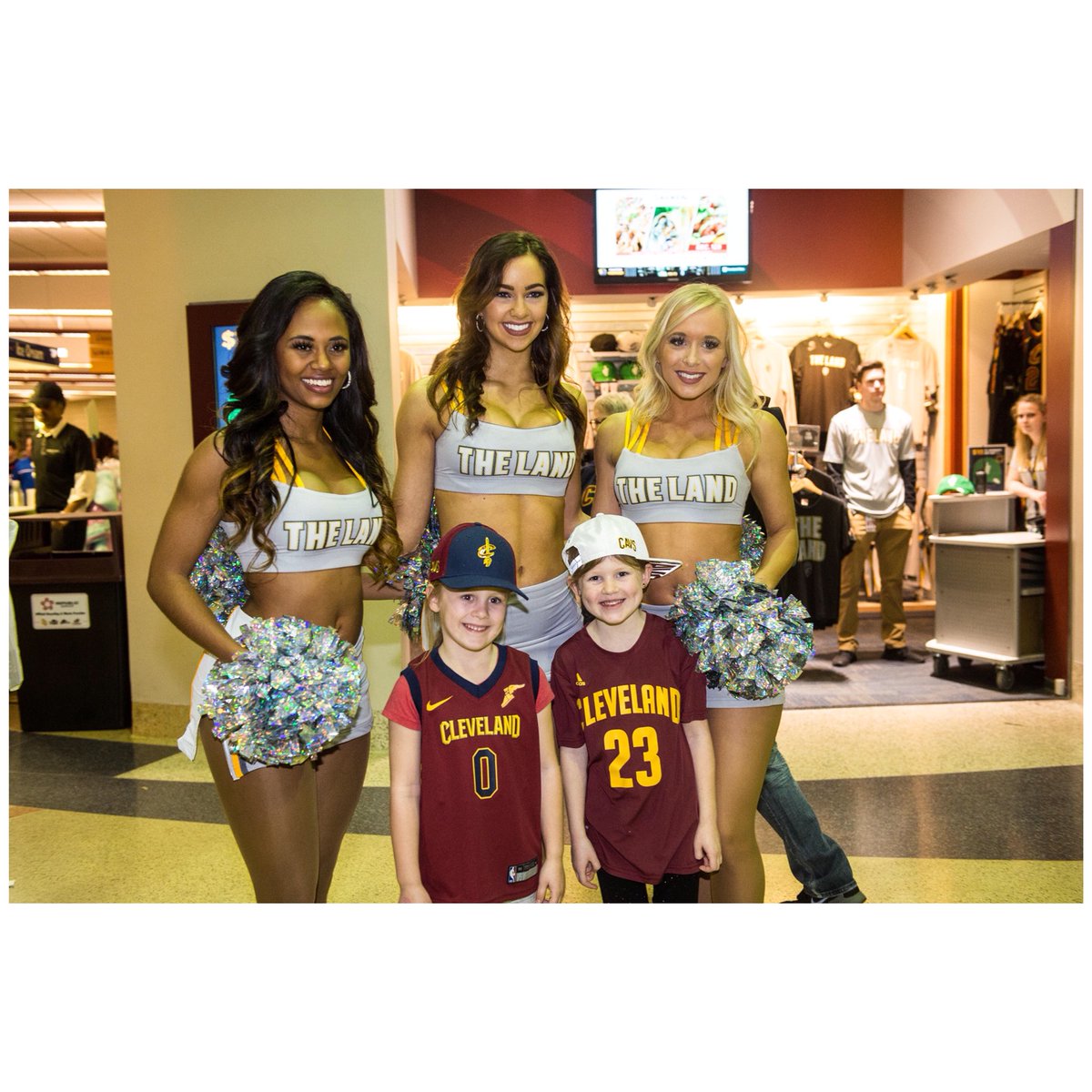 #CavsFans, thank you for being the BEST in #TheLand!! ❤️💛🏀🏀 PC: @workingguyphoto #Cavs #CavalierGirls #CG #NBA #AllForOne #AllForFans #CavsKnicks