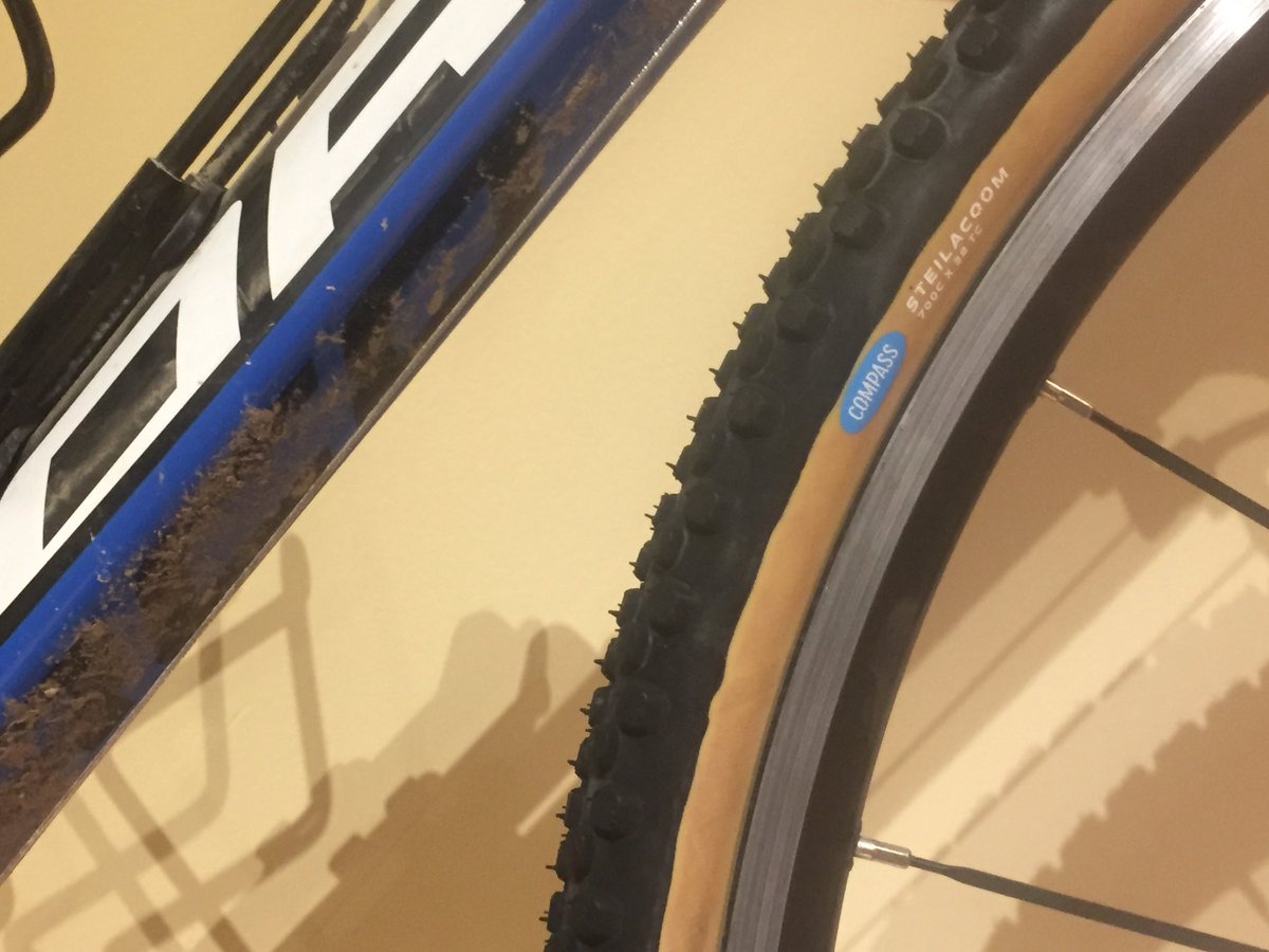 mjbeyak's tweet photo. Considering spring so far, I’m betting on mud for the race. Got new rubber on the cx/ gravel rig. Watch out @Paris2Ancaster #compasscycle tires https://t.co/ezQYmsNlkG