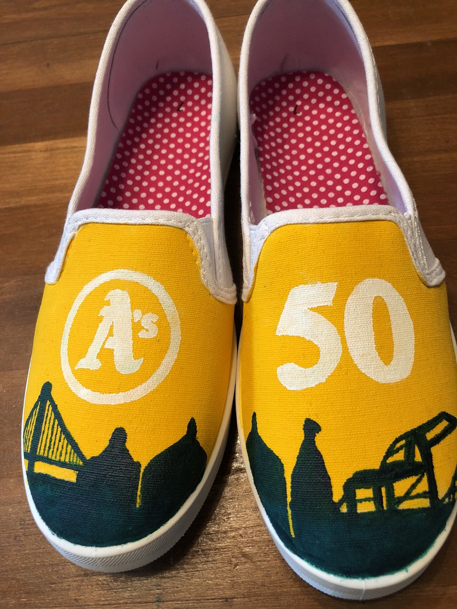 JeanniHull's tweet photo. Who has the coolest shoes ever? Happy 50th anniversary Oakland A’s #RootedInOakland #happy50thanniversaryOakland #50thanniversary https://t.co/ON11BG2fIS