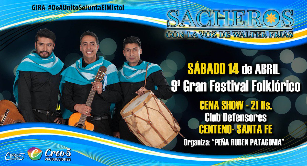 #Próxima presentación de <a href="/SacherosLR/">Sacheros_Oficial</a> #Sábado 14 de #enero2018 #Centeno #SantaFe