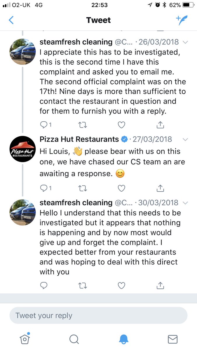 ChiltenLouis's tweet image. @pizzahutuk Have made a genuine complaint weeks ago hoping to resolve my complaint without resulting to leaving reviews and sharing, but they are obviously not bothered once you have paid. 😡😡😡