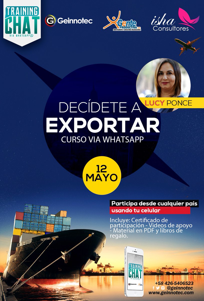 ExpodatoMexico's tweet photo. CURSO DECÍDETE A #EXPORTAR vía #Whatsapp
con la experta en negocios internacionales Lucy Ponce
@lucyponceavila
* 12 de mayo
Registro: https://t.co/WJHlBbozWT
Otro #trainingchat de @Geinnotec https://t.co/wgdXWxwYed