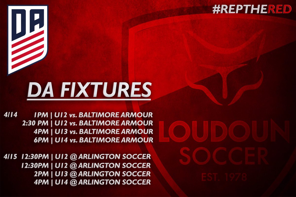 loudounsc's tweet image. Check out the @loudounda fixtures for this weekend! #RepTheRed #developmentacademy