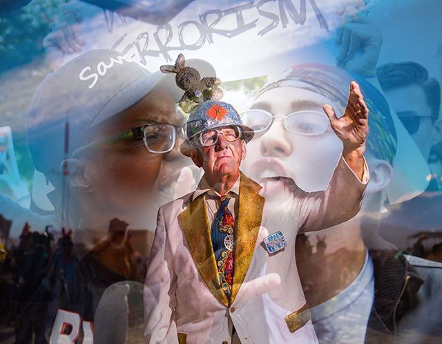 echosight's tweet image. Two protestors battle with each other, and a burning man image mashes up with that. This is @schwabelstudio and @allisondinner taking over for the week. We are juxtaposing our individual styles to explore facets of the human condition. It’s been fun for … ift.tt/2GRQ4ah