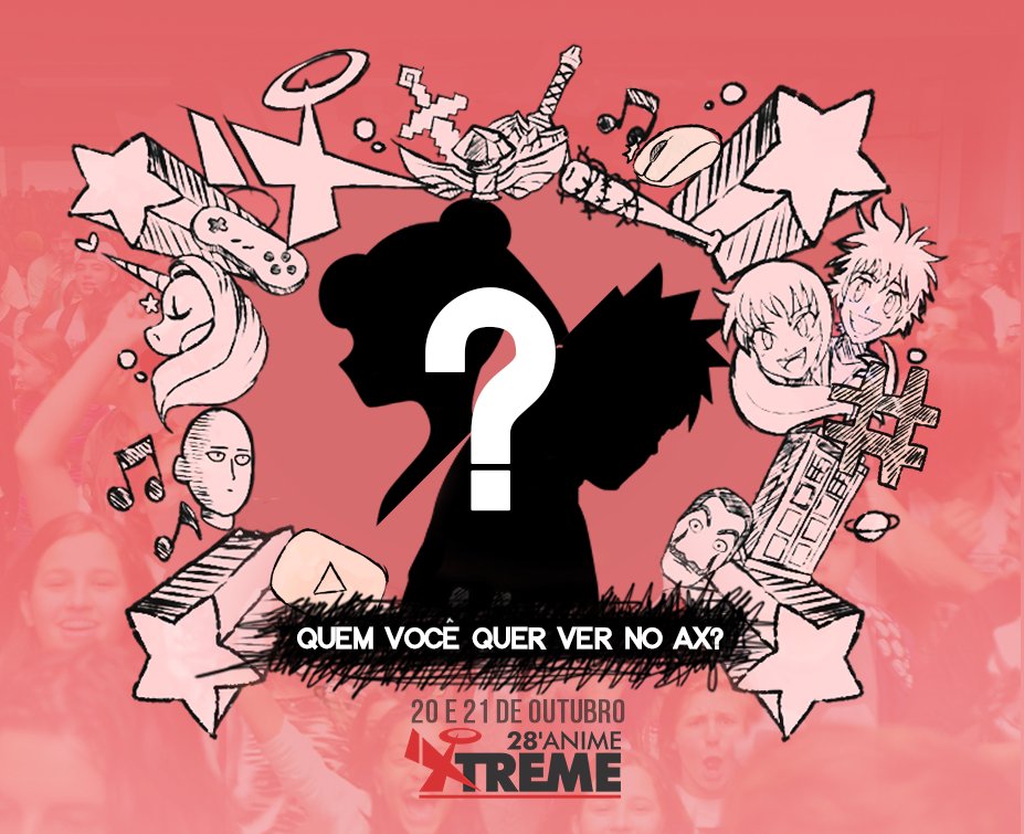 _Animextreme's tweet photo. Quem você que ver no evento?
O #Animextreme acontecerá nos dias 20 e 21 de Outubro no Centro de Eventos FIERGS em Porto Alegre/RS. ♥
Confirme presença https://t.co/NKzp31TFsO
#OutubroVaiTer #VemProAX #MelhorEvento #AmamosVocês https://t.co/mFAWwQnEqD