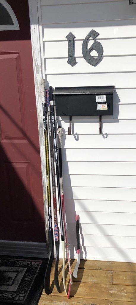 My 10 year old hockey player put all of her sticks out for Humboldt #PutYourStickOut #HumboldtStrong